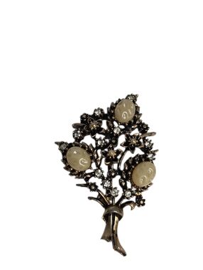 Vintage Gold and Black Tone Faux Pearl Rhinestones Flower Boquet Brooch Pin READ